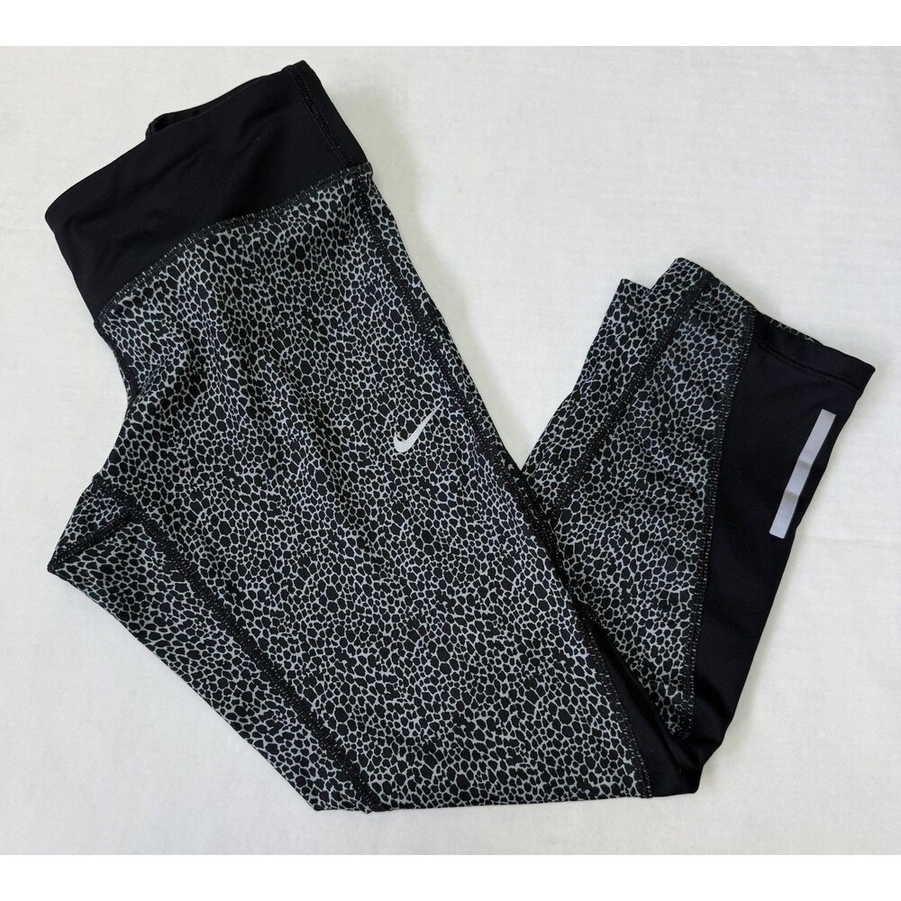 Nike Dri-Fit Women's Running Cropped Leggings Animal Print Size Medium Black